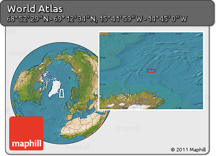 Satellite Location Map of the Area around 69° 2' 31" N, 15° 13' 29" W