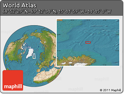 Satellite Location Map of the Area around 69° 2' 31" N, 15° 13' 29" W