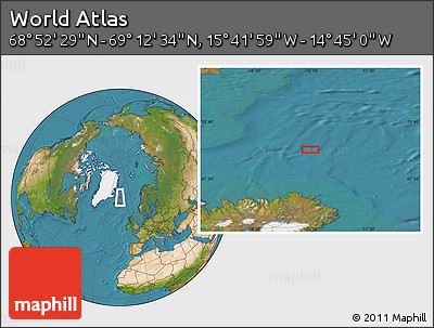 Satellite Location Map of the Area around 69° 2' 31" N, 15° 13' 29" W