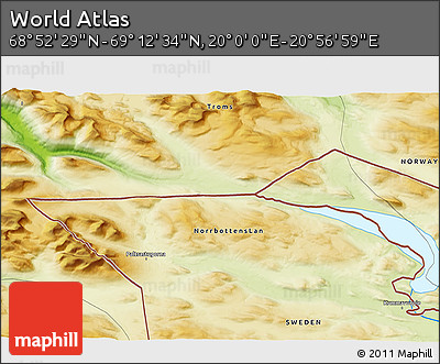 Physical 3D Map of the Area around 69° 2' 31" N, 20° 28' 30" E
