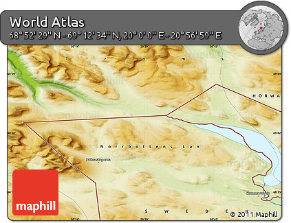 Physical Map of the Area around 69° 2' 31" N, 20° 28' 30" E