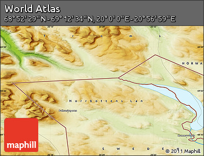 Physical Map of the Area around 69° 2' 31" N, 20° 28' 30" E