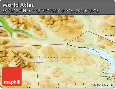 Physical Map of the Area around 69° 2' 31" N, 20° 28' 30" E