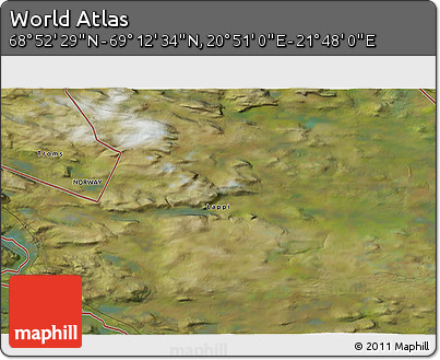 Satellite 3D Map of the Area around 69° 2' 31" N, 21° 19' 30" E
