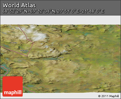 Satellite 3D Map of the Area around 69° 2' 31" N, 21° 19' 30" E