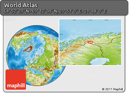 Physical Location Map of the Area around 69° 2' 31" N, 21° 19' 30" E