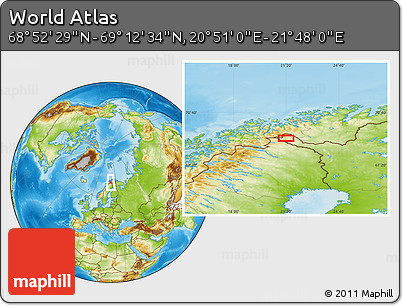 Physical Location Map of the Area around 69° 2' 31" N, 21° 19' 30" E