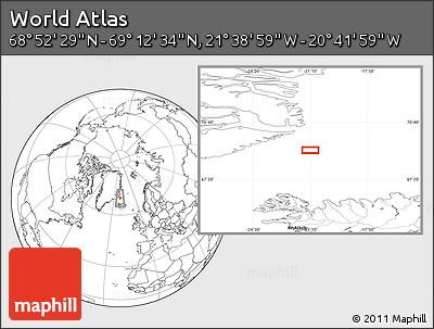 Blank Location Map of the Area around 69° 2' 31" N, 21° 10' 29" W