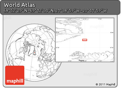 Blank Location Map of the Area around 69° 2' 31" N, 21° 10' 29" W