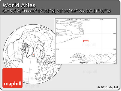 Blank Location Map of the Area around 69° 2' 31" N, 21° 10' 29" W