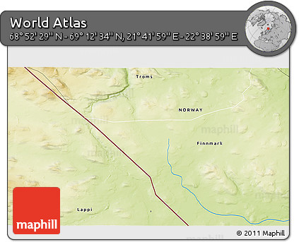 Physical 3D Map of the Area around 69° 2' 31" N, 22° 10' 29" E