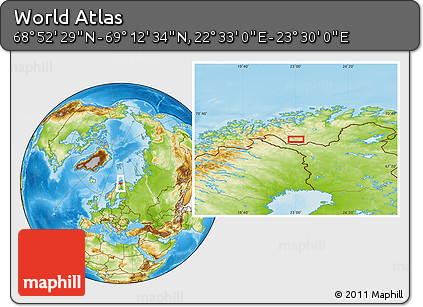 Physical Location Map of the Area around 69° 2' 31" N, 23° 1' 29" E