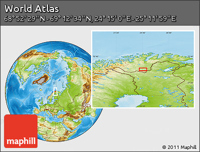 Physical Location Map of the Area around 69° 2' 31" N, 24° 43' 30" E