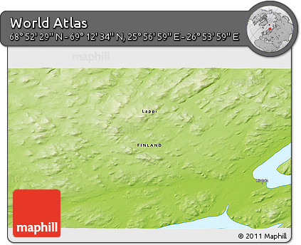 Physical 3D Map of the Area around 69° 2' 31" N, 26° 25' 29" E