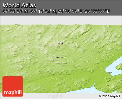 Physical 3D Map of the Area around 69° 2' 31" N, 26° 25' 29" E