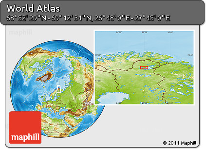Physical Location Map of the Area around 69° 2' 31" N, 27° 16' 29" E