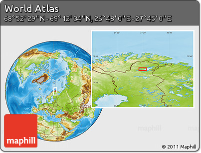 Physical Location Map of the Area around 69° 2' 31" N, 27° 16' 29" E