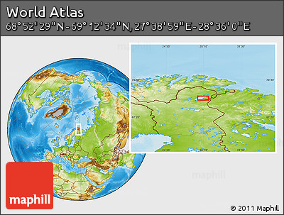 Physical Location Map of the Area around 69° 2' 31" N, 28° 7' 30" E