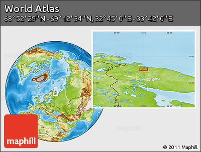 Physical Location Map of the Area around 69° 2' 31" N, 33° 13' 30" E