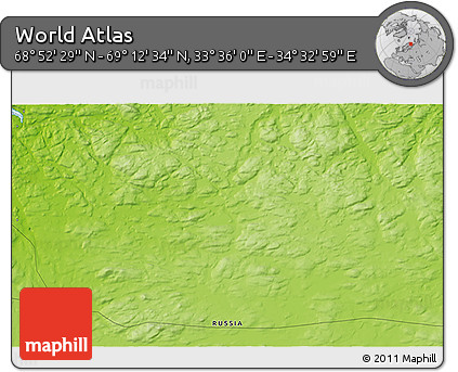 Physical 3D Map of the Area around 69° 2' 31" N, 34° 4' 30" E