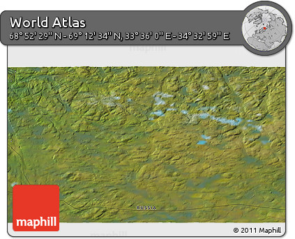 Satellite 3D Map of the Area around 69° 2' 31" N, 34° 4' 30" E