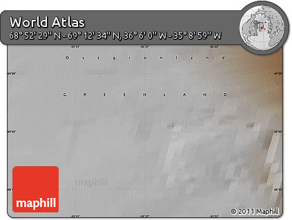 Physical Map of the Area around 69° 2' 31" N, 35° 37' 30" W