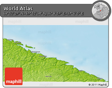 Physical 3D Map of the Area around 69° 2' 31" N, 36° 37' 30" E