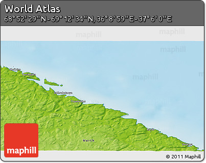 Physical 3D Map of the Area around 69° 2' 31" N, 36° 37' 30" E