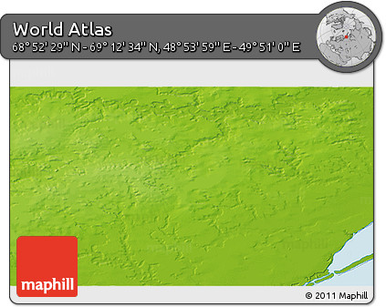 Physical 3D Map of the Area around 69° 2' 31" N, 49° 22' 30" E