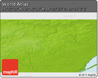 Physical 3D Map of the Area around 69° 2' 31" N, 49° 22' 30" E