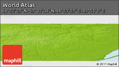 Physical Panoramic Map of the Area around 69° 2' 31" N, 49° 22' 30" E