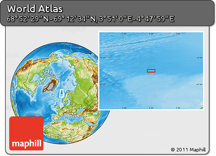 Physical Location Map of the Area around 69° 2' 31" N, 4° 19' 30" E