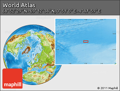 Physical Location Map of the Area around 69° 2' 31" N, 4° 19' 30" E