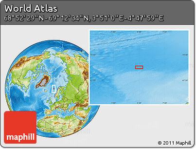 Physical Location Map of the Area around 69° 2' 31" N, 4° 19' 30" E
