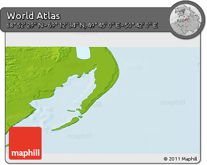 Physical 3D Map of the Area around 69° 2' 31" N, 50° 13' 30" E