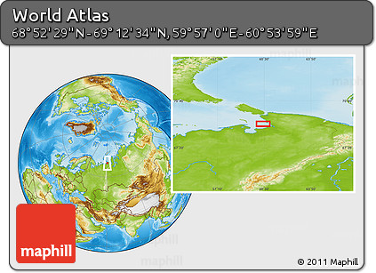 Physical Location Map of the Area around 69° 2' 31" N, 60° 25' 29" E