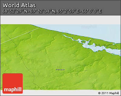 Physical 3D Map of the Area around 69° 2' 31" N, 65° 31' 30" E