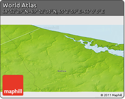 Physical 3D Map of the Area around 69° 2' 31" N, 65° 31' 30" E