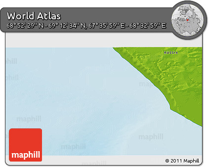 Physical 3D Map of the Area around 69° 2' 31" N, 68° 4' 29" E