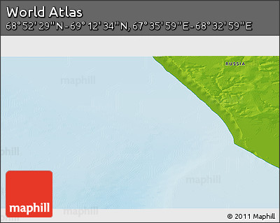 Physical 3D Map of the Area around 69° 2' 31" N, 68° 4' 29" E