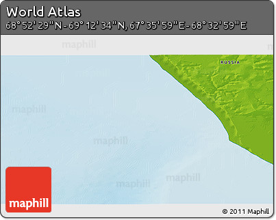 Physical 3D Map of the Area around 69° 2' 31" N, 68° 4' 29" E