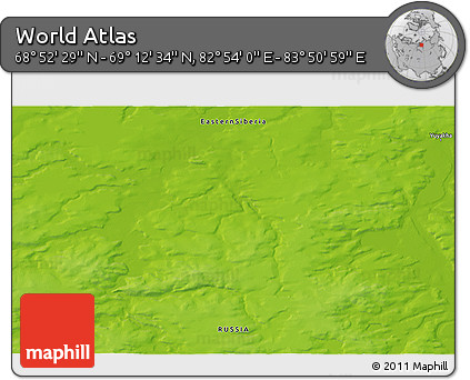 Physical 3D Map of the Area around 69° 2' 31" N, 83° 22' 30" E