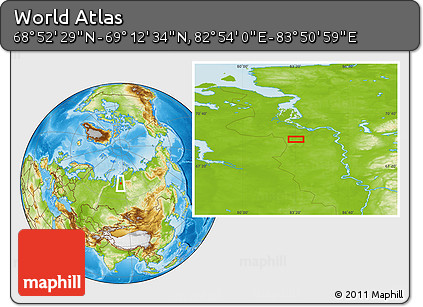 Physical Location Map of the Area around 69° 2' 31" N, 83° 22' 30" E