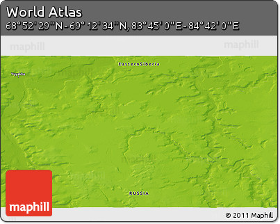 Physical 3D Map of the Area around 69° 2' 31" N, 84° 13' 29" E