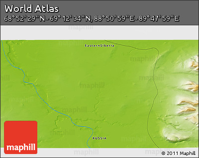 Physical 3D Map of the Area around 69° 2' 31" N, 89° 19' 29" E