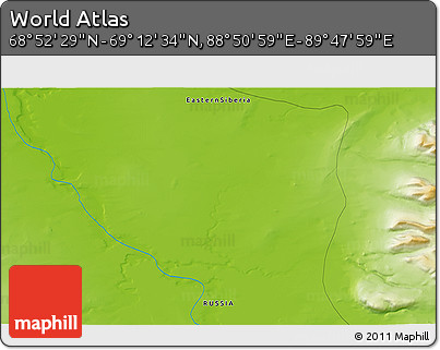 Physical 3D Map of the Area around 69° 2' 31" N, 89° 19' 29" E