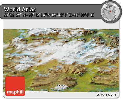 Satellite 3D Map of the Area around 69° 2' 31" N, 90° 10' 30" E
