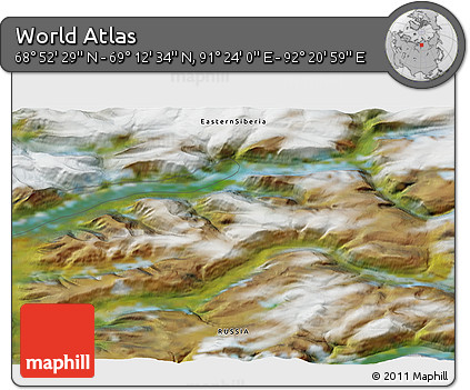 Satellite 3D Map of the Area around 69° 2' 31" N, 91° 52' 30" E