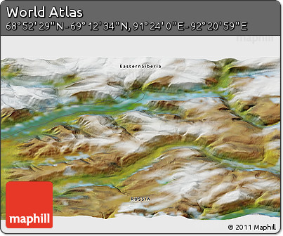 Satellite 3D Map of the Area around 69° 2' 31" N, 91° 52' 30" E