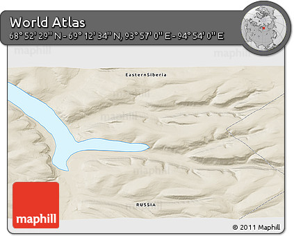 Shaded Relief 3D Map of the Area around 69° 2' 31" N, 94° 25' 30" E